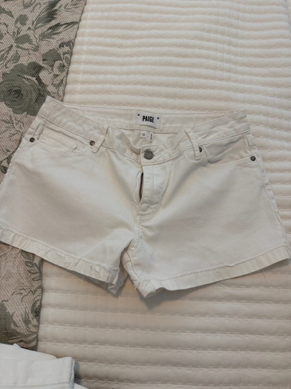 PAIGE Off-White Denim Cutoff Shorts